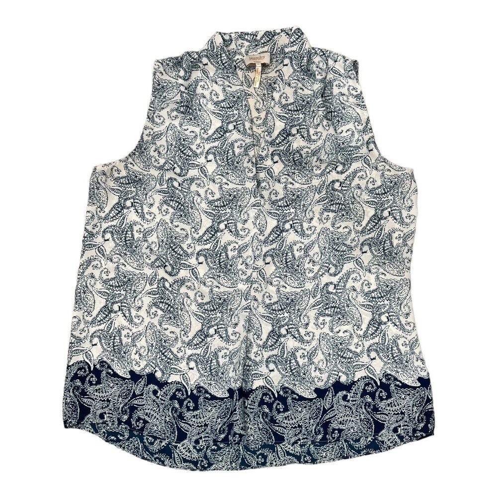 Laundry by Shelli Segal Blue Paisley Print Sleeveless Blouse XL